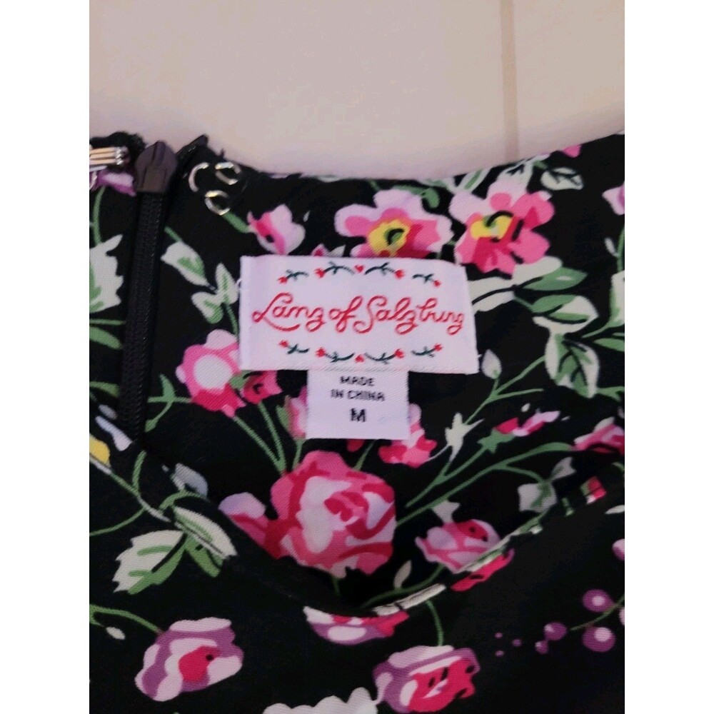 Lanz of Salzburg Black Floral Dress Midi Cottagecore Women's Size M - Picture 2 of 5